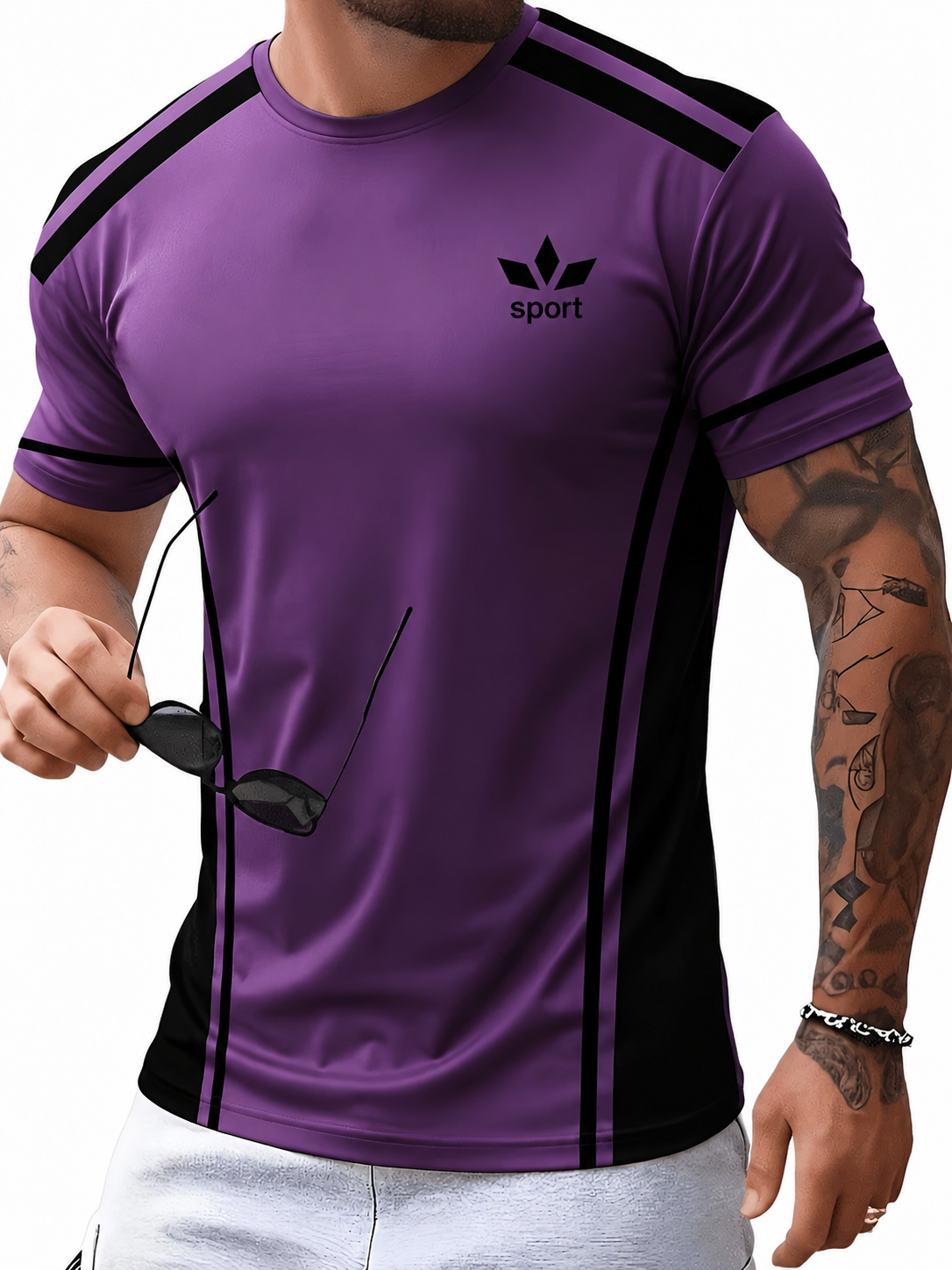 Sportliches Herren Kurzarmshirt mit Kontraststreifen in sieben Farben