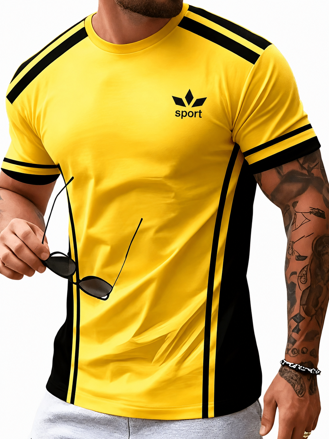 Sportliches Herren Kurzarmshirt mit Kontraststreifen in sieben Farben