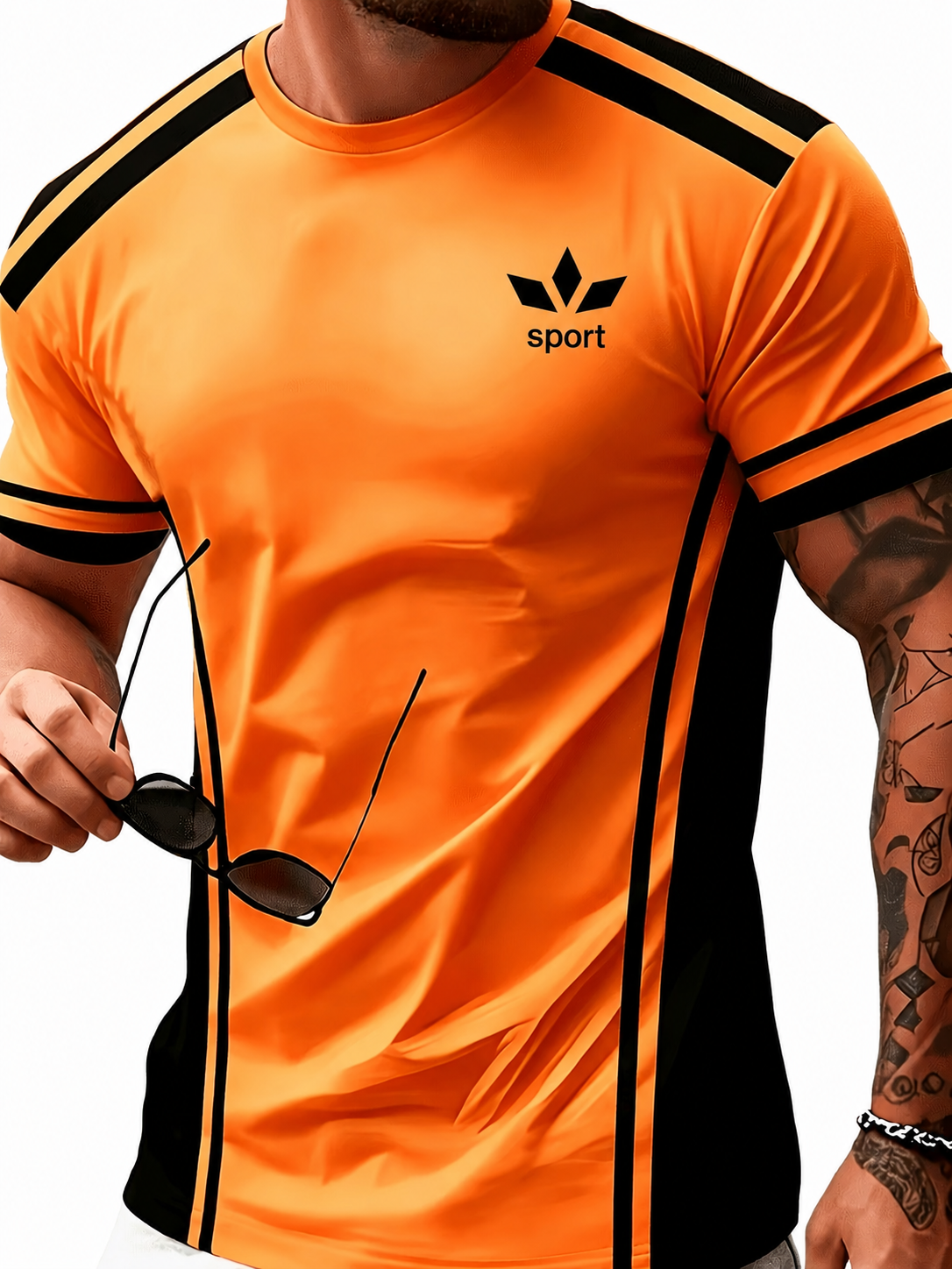 Sportliches Herren Kurzarmshirt mit Kontraststreifen in sieben Farben