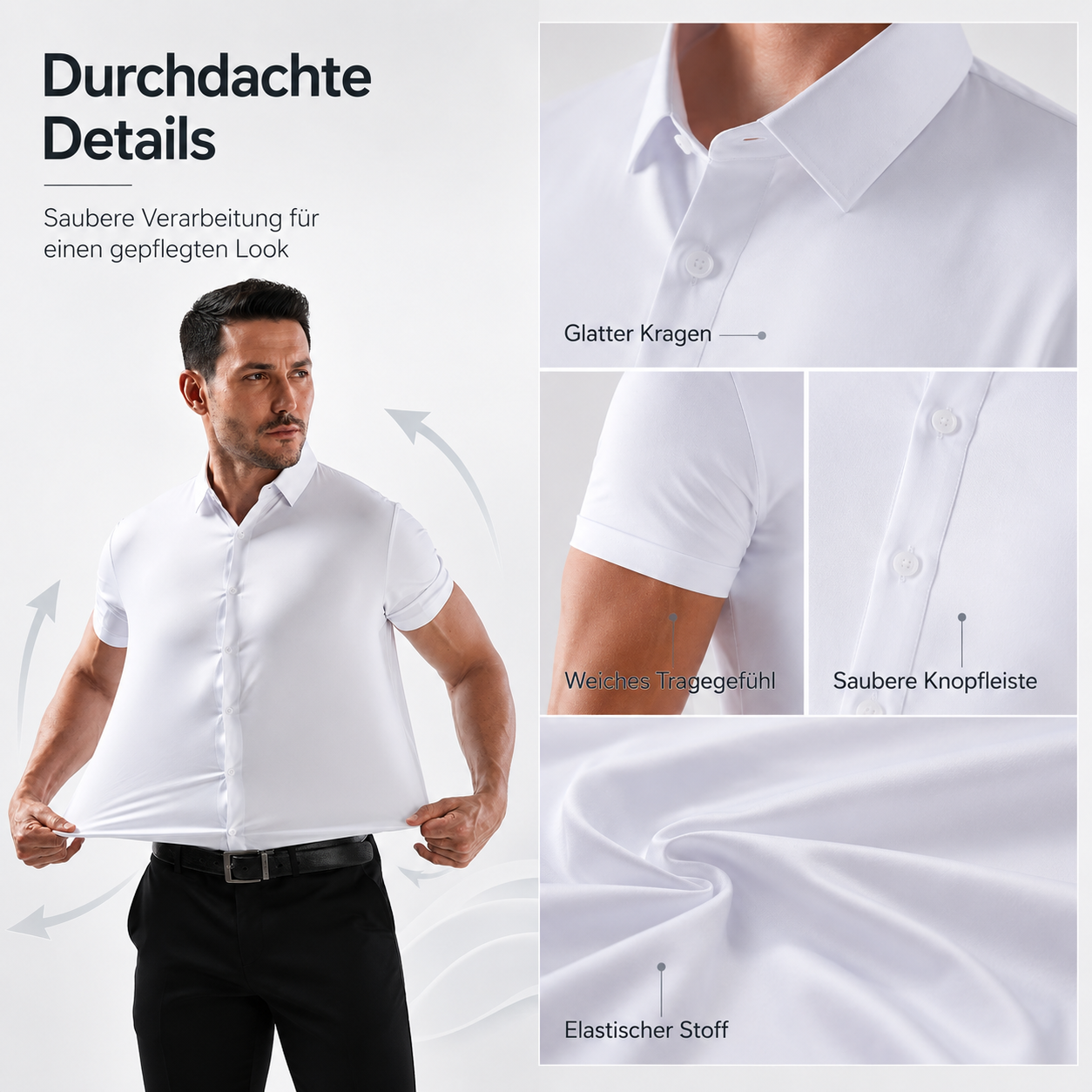 ⏰ Letzter Tag: 50% Rabatt! 🔥-Herren Kurzarm Stretch-Hemd Slim Fit Business Casual Shirt