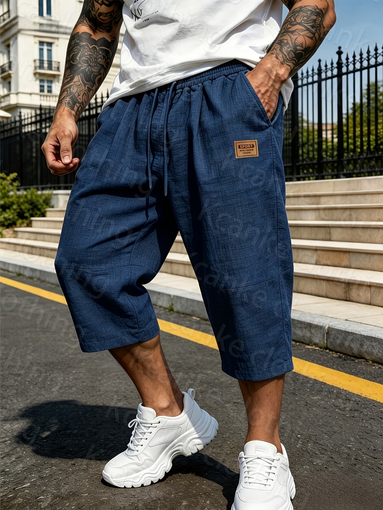 Lockere Herren-Shorts mit elastischem Bund in Leinenoptik