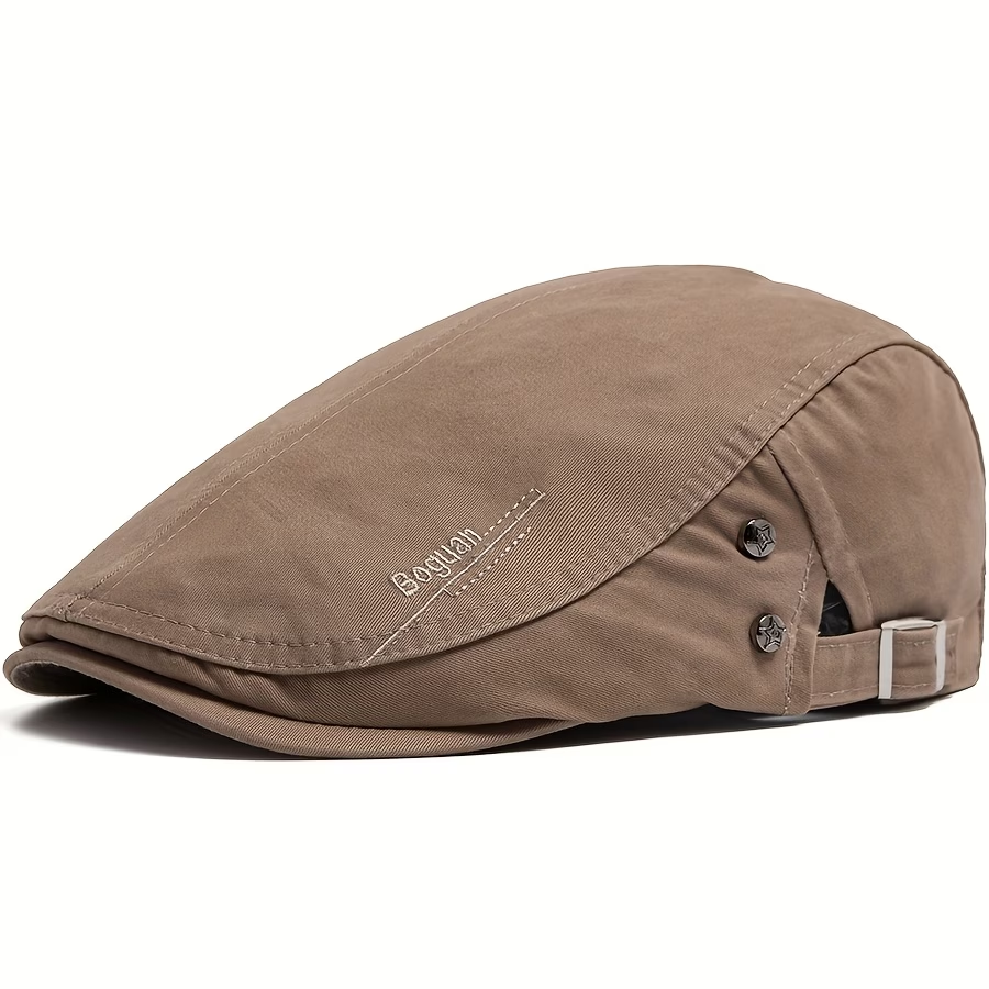 Beige Vintage Herren Schiebermütze mit Metallknöpfen