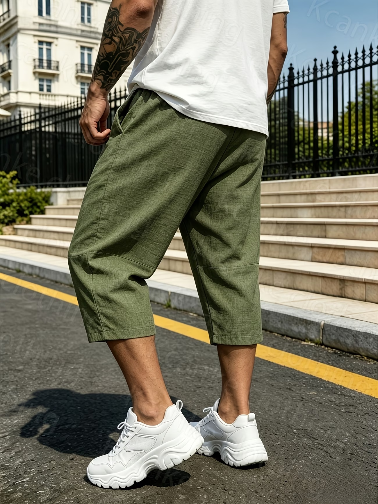 Lockere Herren-Shorts mit elastischem Bund in Leinenoptik