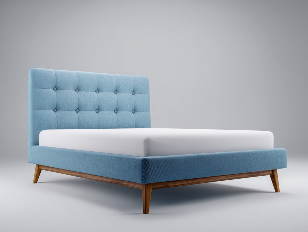Letto matrimoniale - tessuto-legno - 214x176x108 cm - azzurro-bianco-marrone - moderno-Jalaohouse