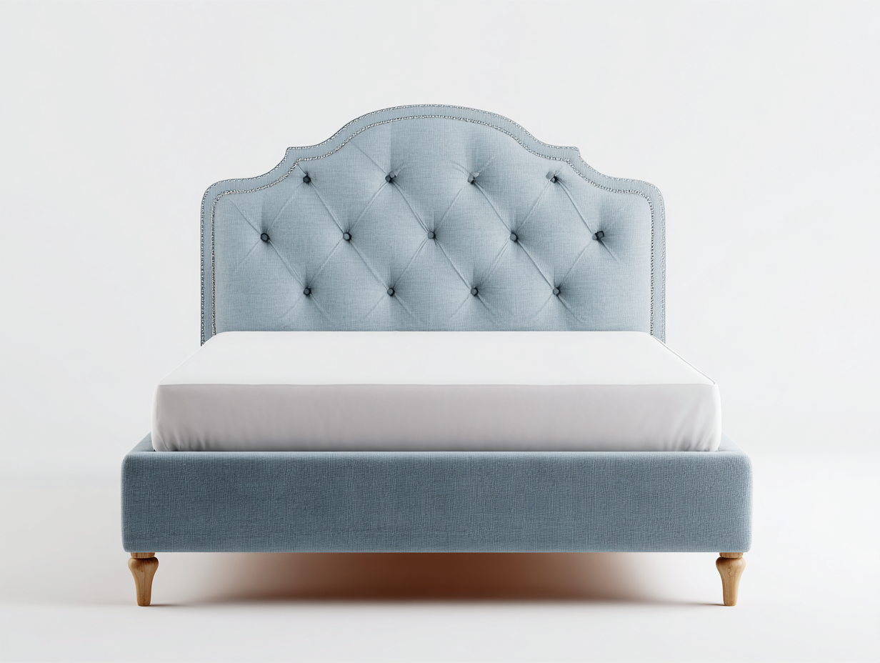 Letto matrimoniale - tessuto-legno - 205x168x126 cm - azzurro-bianco-naturale - classico moderno-Jalaohouse