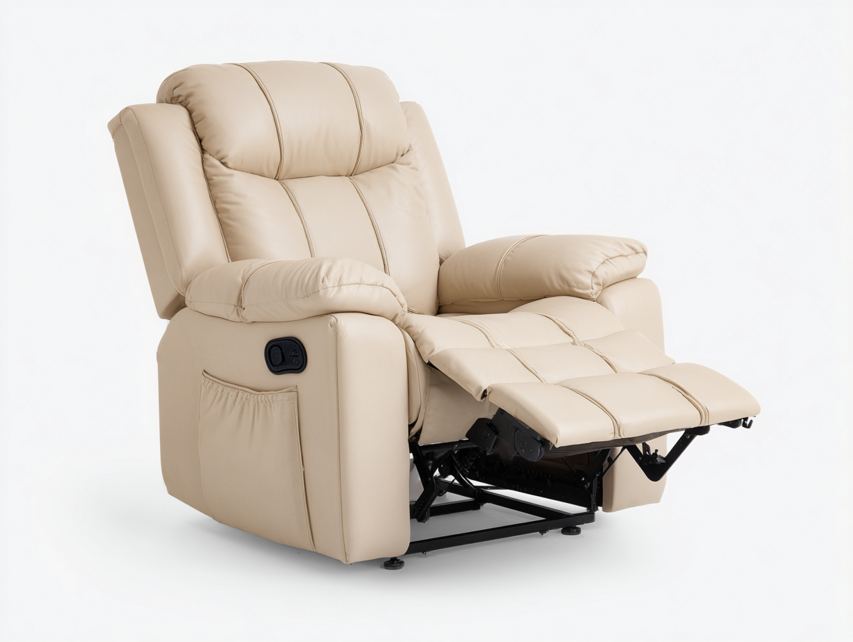 Poltrona reclinabile - similpelle-metallo - 106x97x112 cm - beige-nero - moderno-Jalaohouse