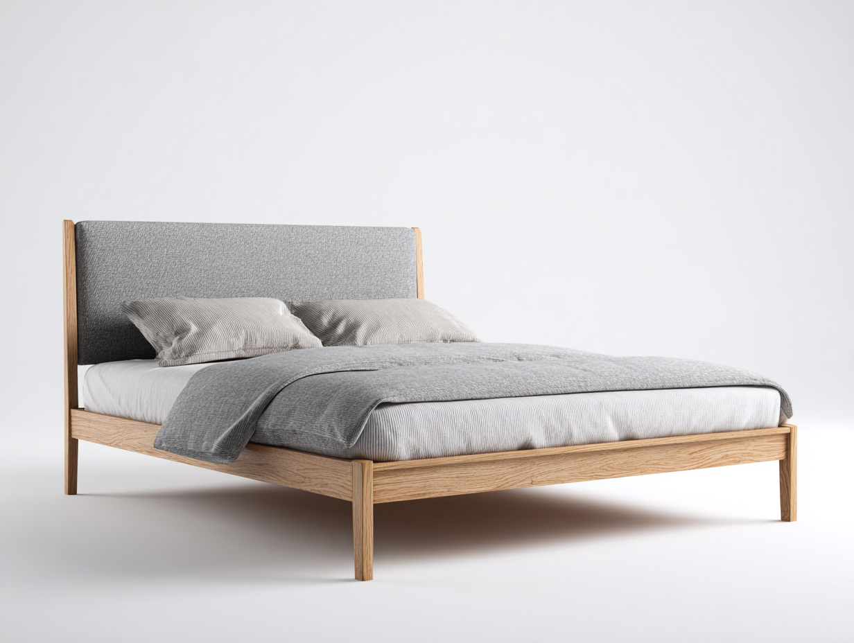 Letto matrimoniale - Legno-Tessuto - 202x182x108 cm - legno naturale-grigio - stile moderno nordico-Jalaohouse
