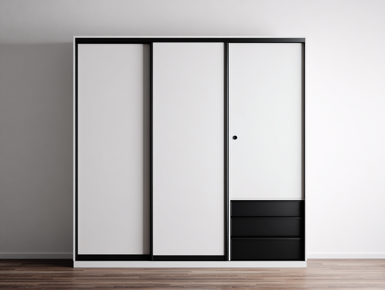 Armadio - Legno-Metallo - 182x61x206 cm - bianco-nero - stile moderno minimalista-Jalaohouse