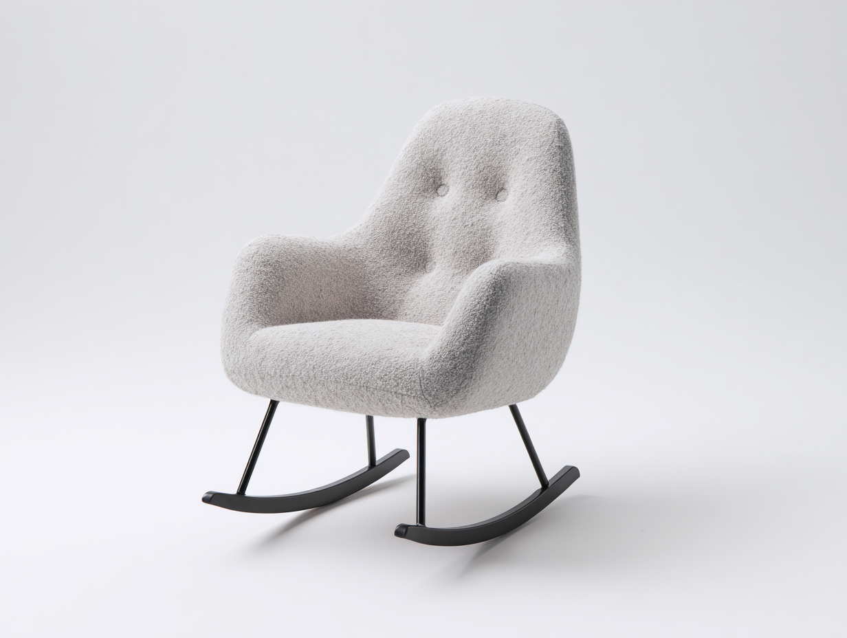 Fauteuil à bascule en tissu bouclé 78x90x96 cm - Gris clair - Base noire - Salon - Design contemporain-Urbanlinonest