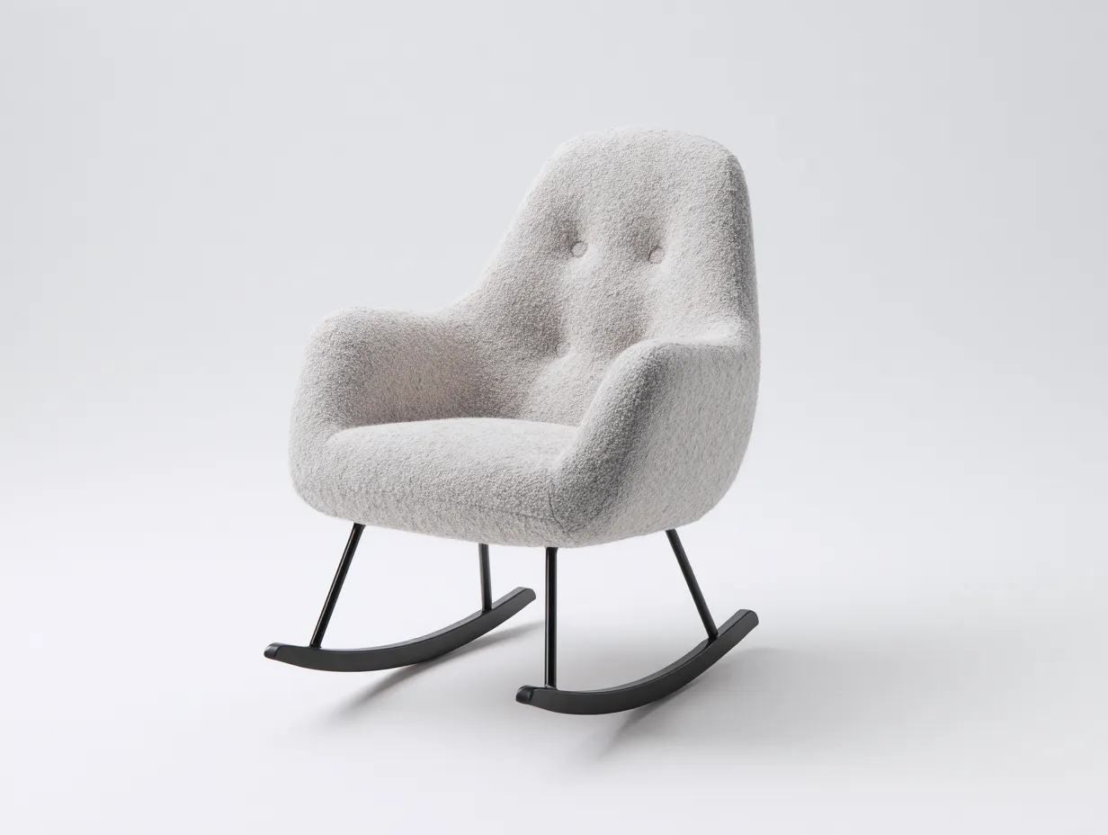 Fauteuil à bascule en tissu bouclé 78x90x96 cm - Gris clair - Base noire - Salon - Design contemporain-Urbanlinonest