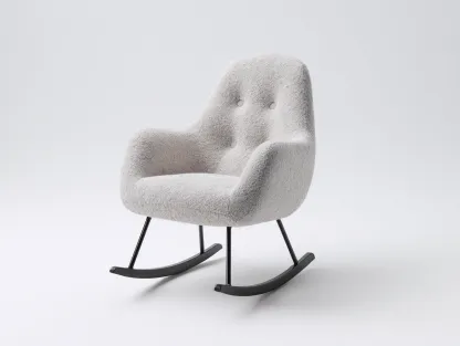 Fauteuil à bascule en tissu bouclé 78x90x96 cm - Gris clair - Base noire - Salon - Design contemporain-Urbanlinonest