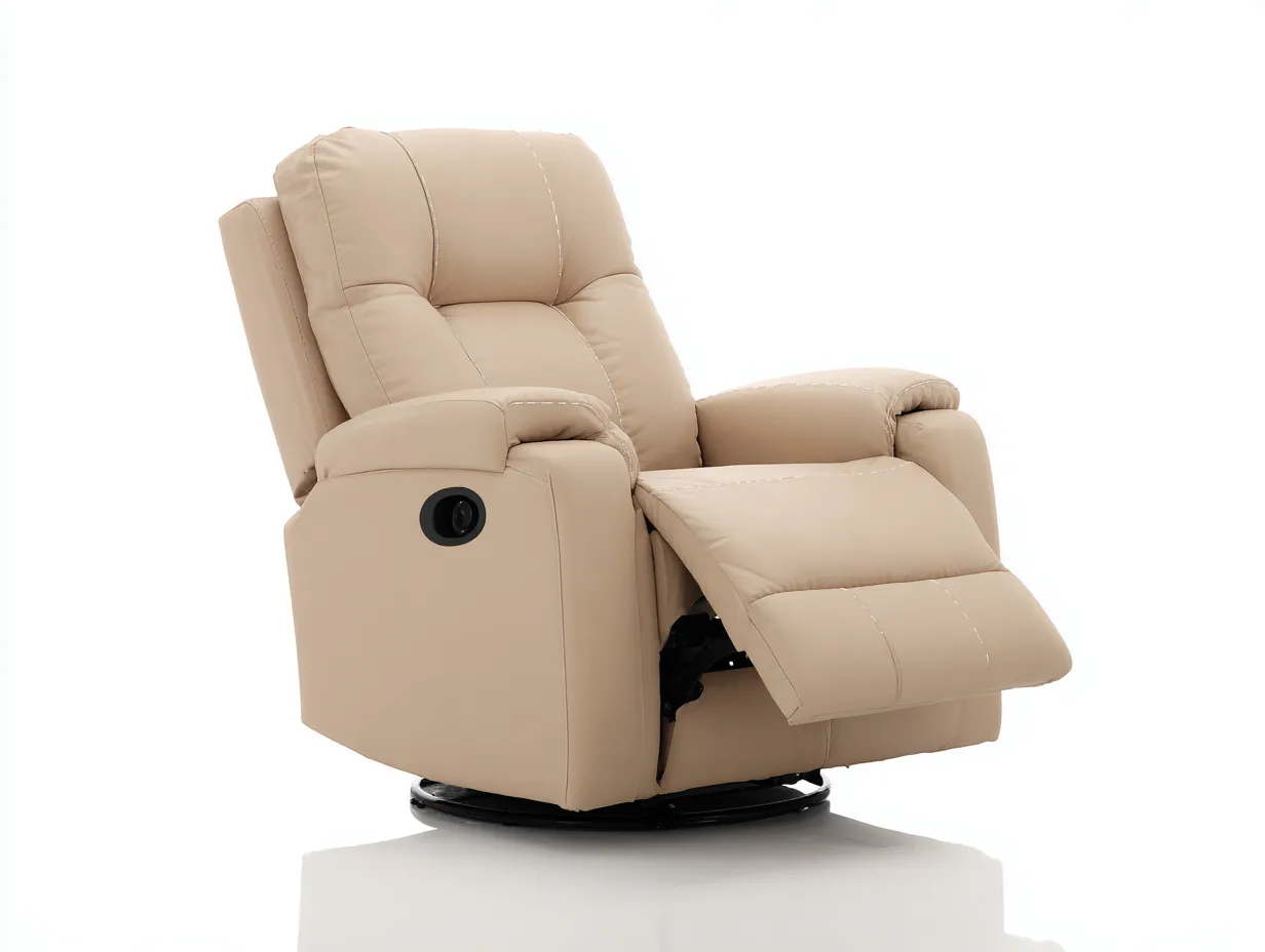 Fauteuil relax en cuir synthétique 98x94x110 cm - beige - repose-pieds inclinable pour salon-Urbanlinonest