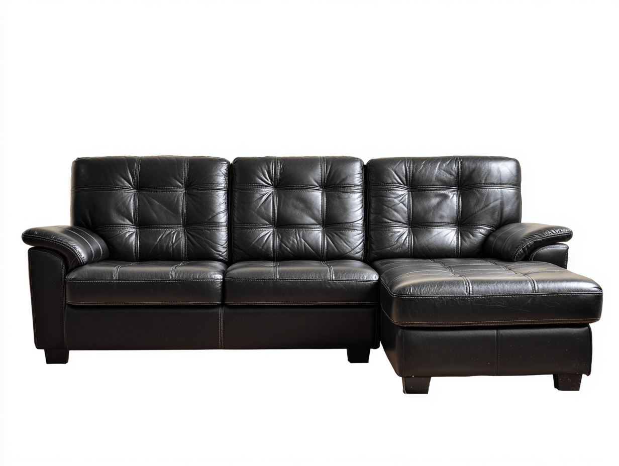 Canapé d'angle noir en similicuir 250x160x84 cm pour salon - dossier capitonné design classique-Urbanlinonest