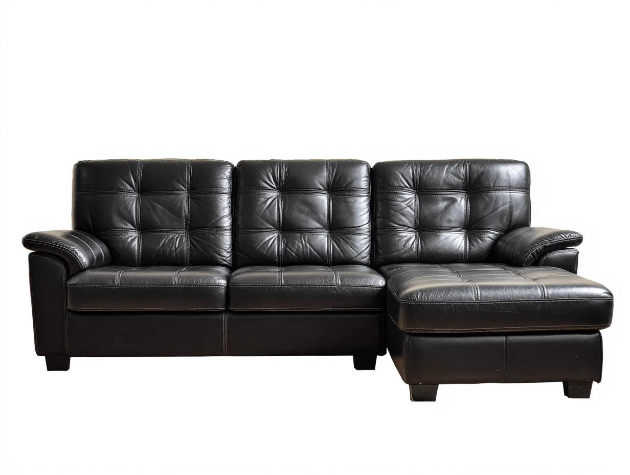 Canapé d'angle noir en similicuir 250x160x84 cm pour salon - dossier capitonné design classique-Urbanlinonest