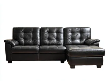 Canapé d'angle noir en similicuir 250x160x84 cm pour salon - dossier capitonné design classique-Urbanlinonest