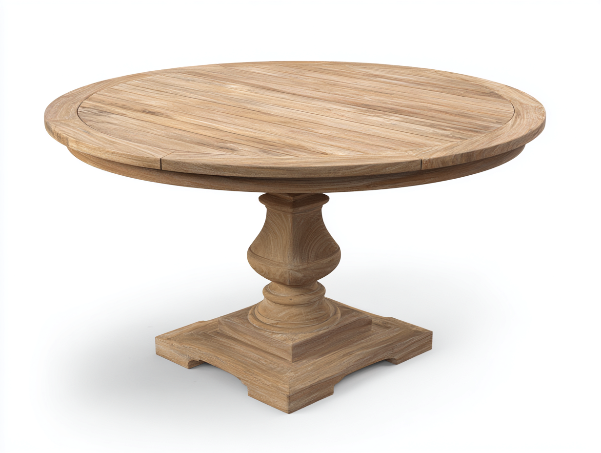Table de jardin ronde bois 130x130x75 cm naturel pour extérieur - design classique pied central massif-Urbanlinonest
