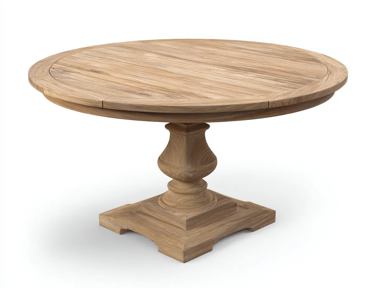 Table de jardin ronde bois 130x130x75 cm naturel pour extérieur - design classique pied central massif-Urbanlinonest