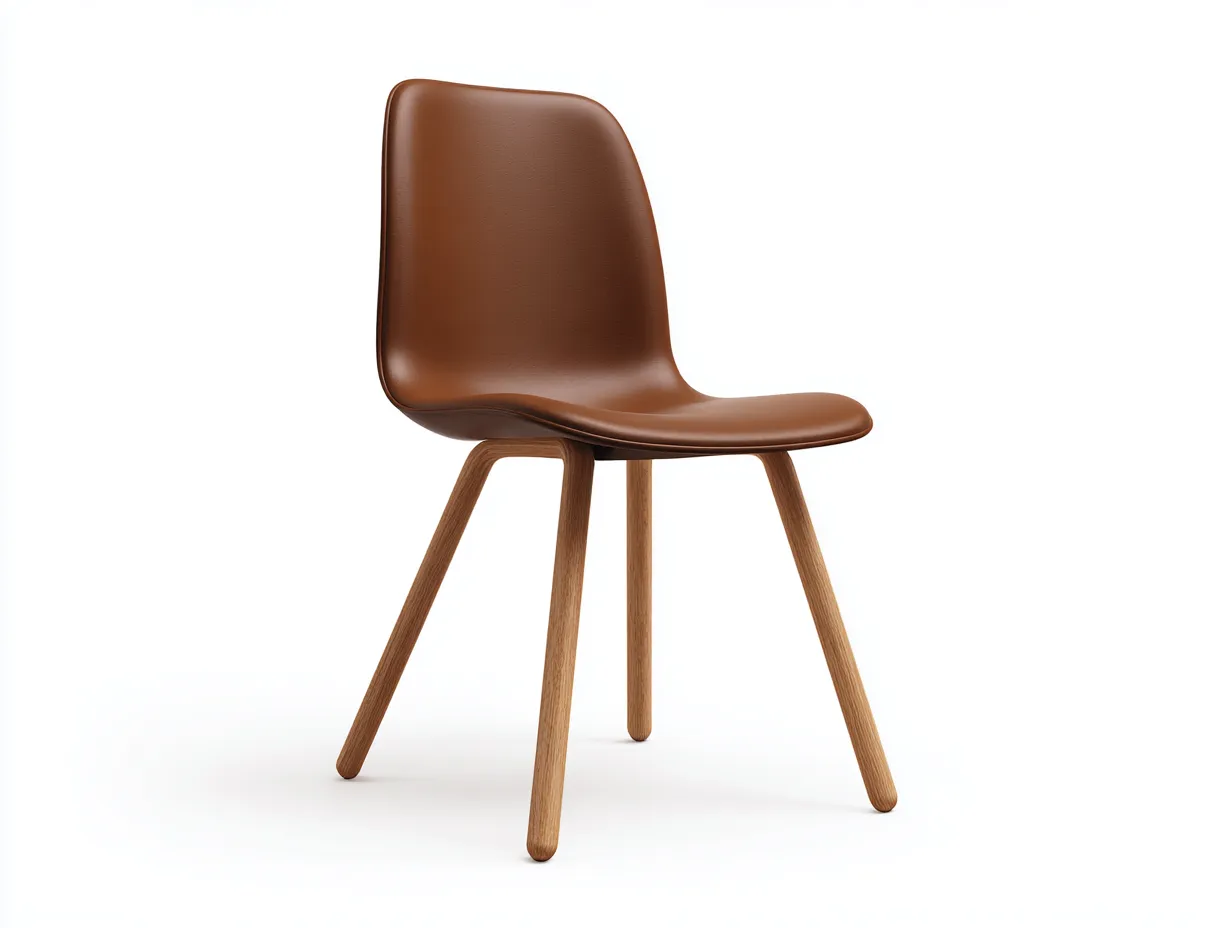 Chaise de salle à manger en similicuir et bois 49x56x86 cm - marron et chêne - pour salle à manger - dossier ergonomique style moderne-Urbanlinonest
