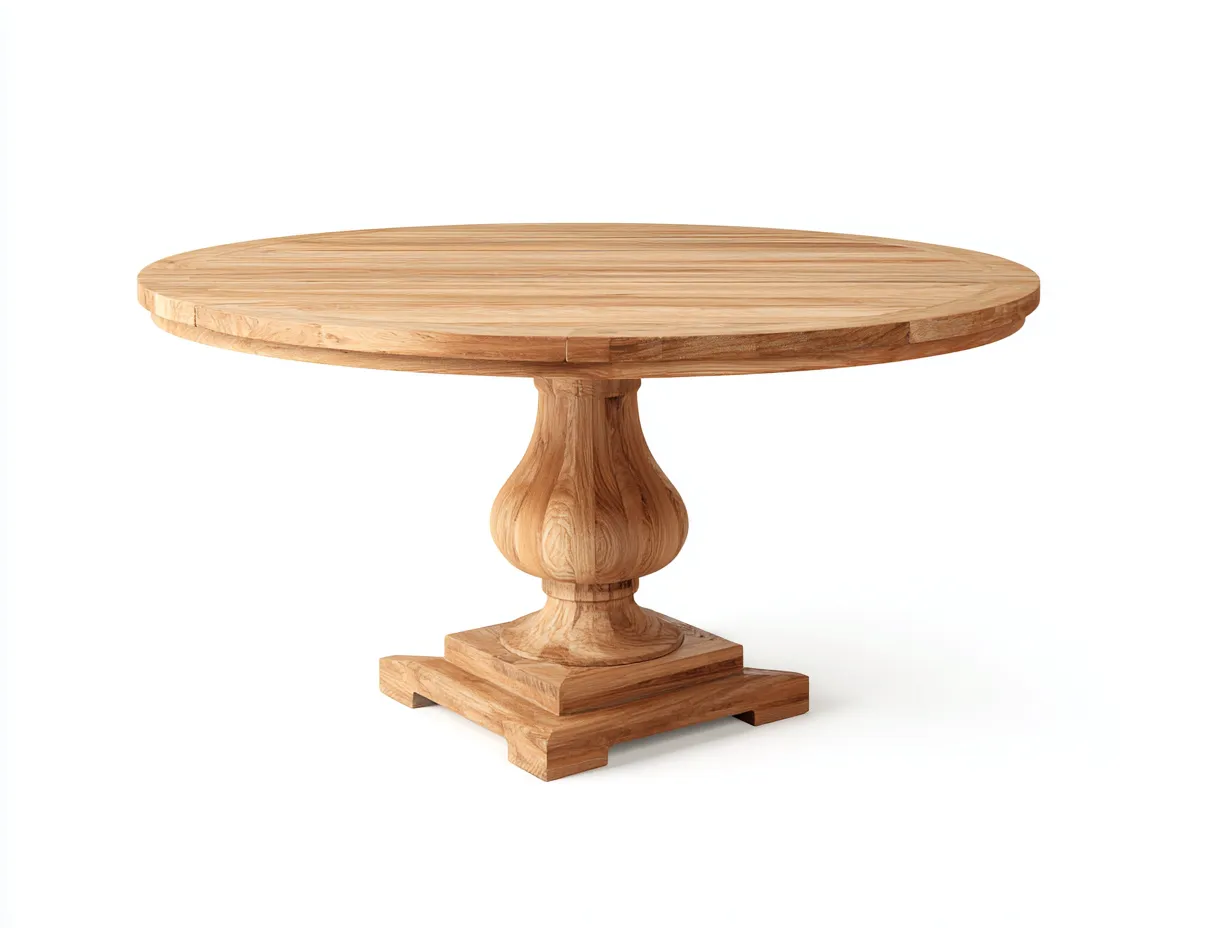 Table de jardin ronde bois 140x140x75 cm naturel pour extérieur - design classique pied central élégant-Urbanlinonest