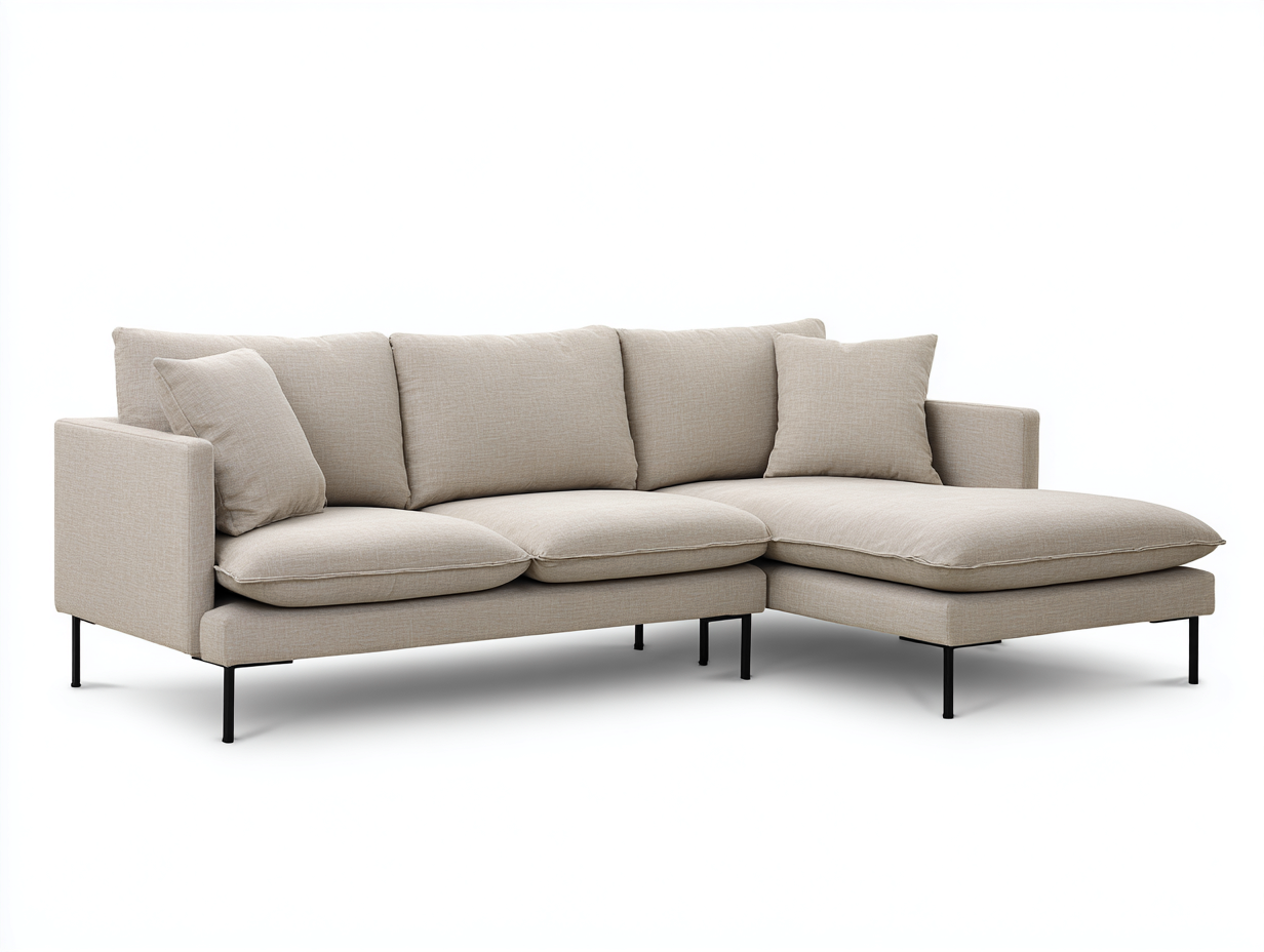 Canapé d'angle en tissu et métal 245x155x84 cm - beige et noir - pour salon - méridienne confortable style moderne-Urbanlinonest