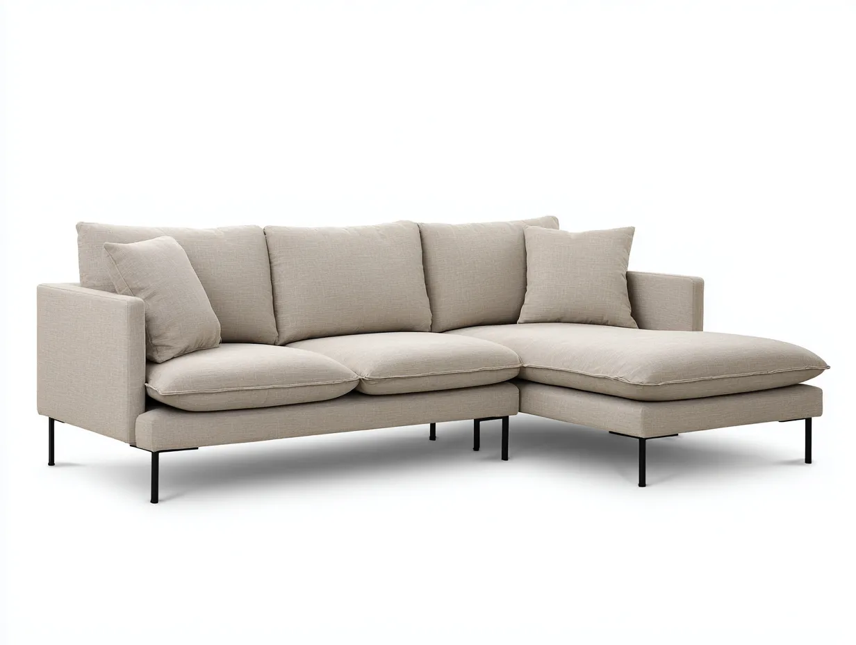 Canapé d'angle en tissu et métal 245x155x84 cm - beige et noir - pour salon - méridienne confortable style moderne-Urbanlinonest