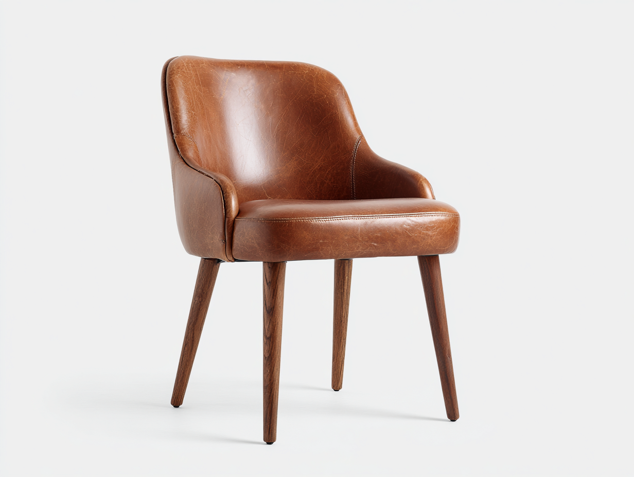 Chaise de salle à manger en similicuir et bois 60x61x86 cm - marron et noyer - pour salle à manger - assise rembourrée style vintage-Urbanlinonest
