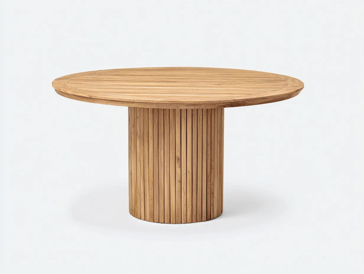 Table de jardin ronde en bois naturel 125x125x75 cm pour extérieur - pied central rainuré - design contemporain-Urbanlinonest