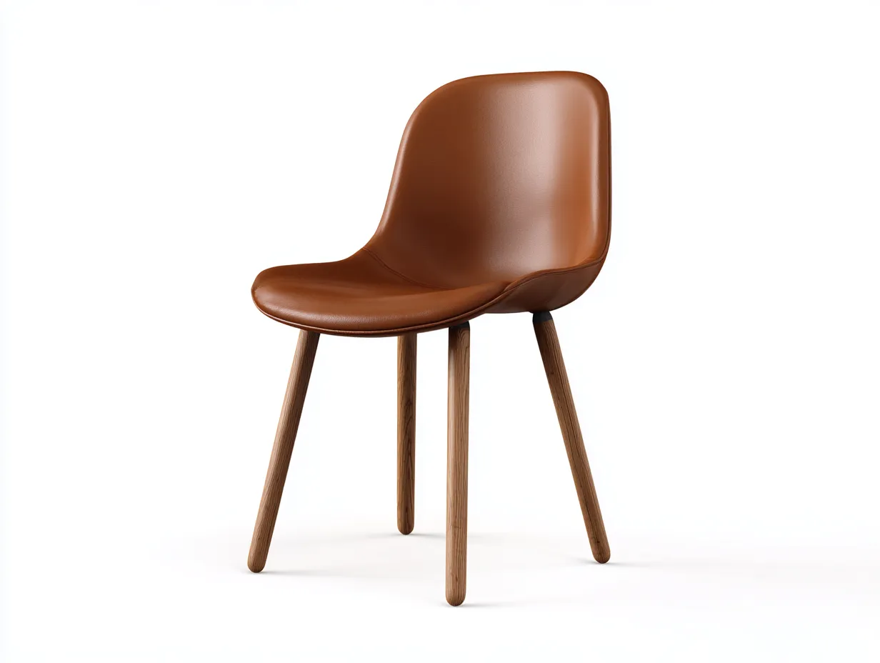Chaise de salle à manger en bois et revêtement aspect cuir marron clair pour salle à manger - 50x56x84 cm - style moderne épuré-Urbanlinonest