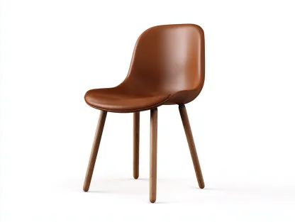 Chaise de salle à manger en bois et revêtement aspect cuir marron clair pour salle à manger - 50x56x84 cm - style moderne épuré-Urbanlinonest