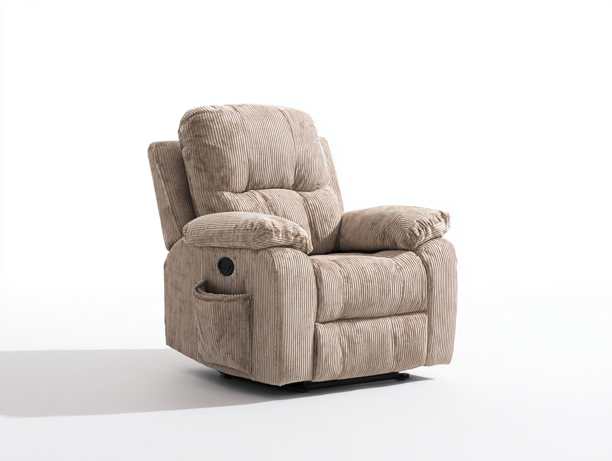 Fauteuil relax tissu côtelé 91x100x107 cm - beige - fonction inclinable avec repose-pieds pour salon-Urbanlinonest