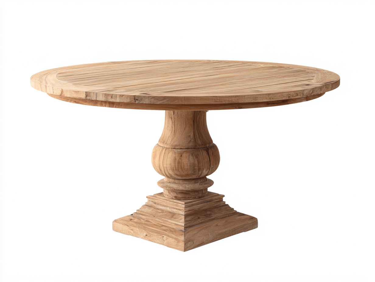 Table de jardin ronde en bois naturel 135x135x76 cm pour extérieur - pied central sculpté - design classique-Urbanlinonest