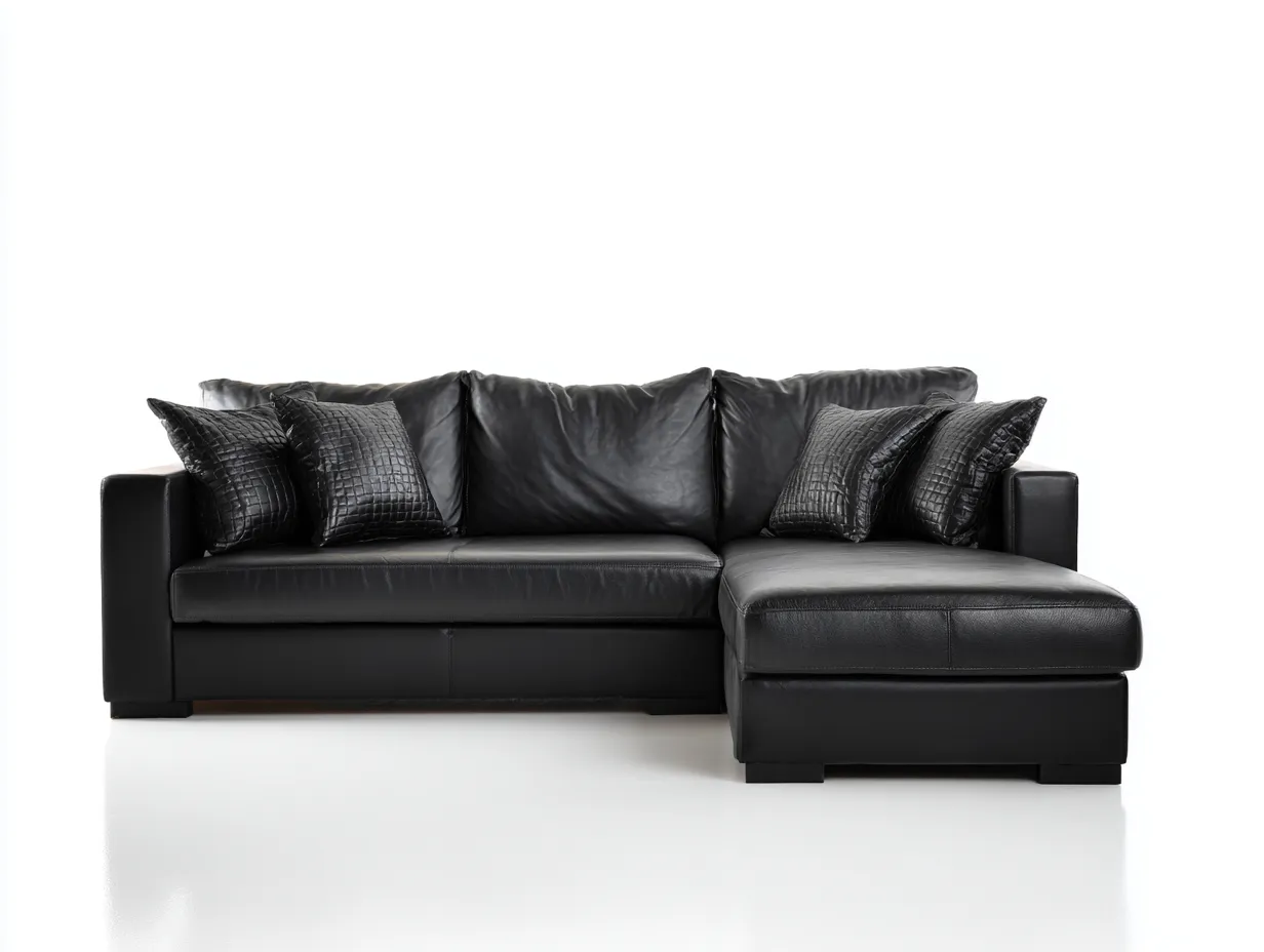 Canapé d'angle noir en similicuir 255x165x83 cm pour salon - assise large design moderne-Urbanlinonest