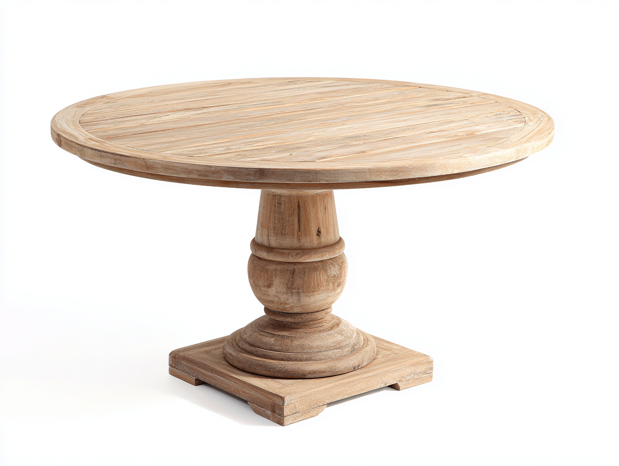 Table de jardin ronde en bois naturel 130x130x76 cm pour extérieur - pied central sculpté - design classique-Urbanlinonest