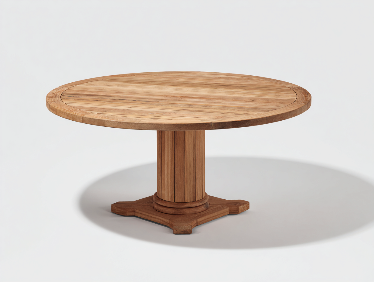 Table de jardin ronde bois 150x150x75 cm naturel pour extérieur - design classique pied central robuste-Urbanlinonest