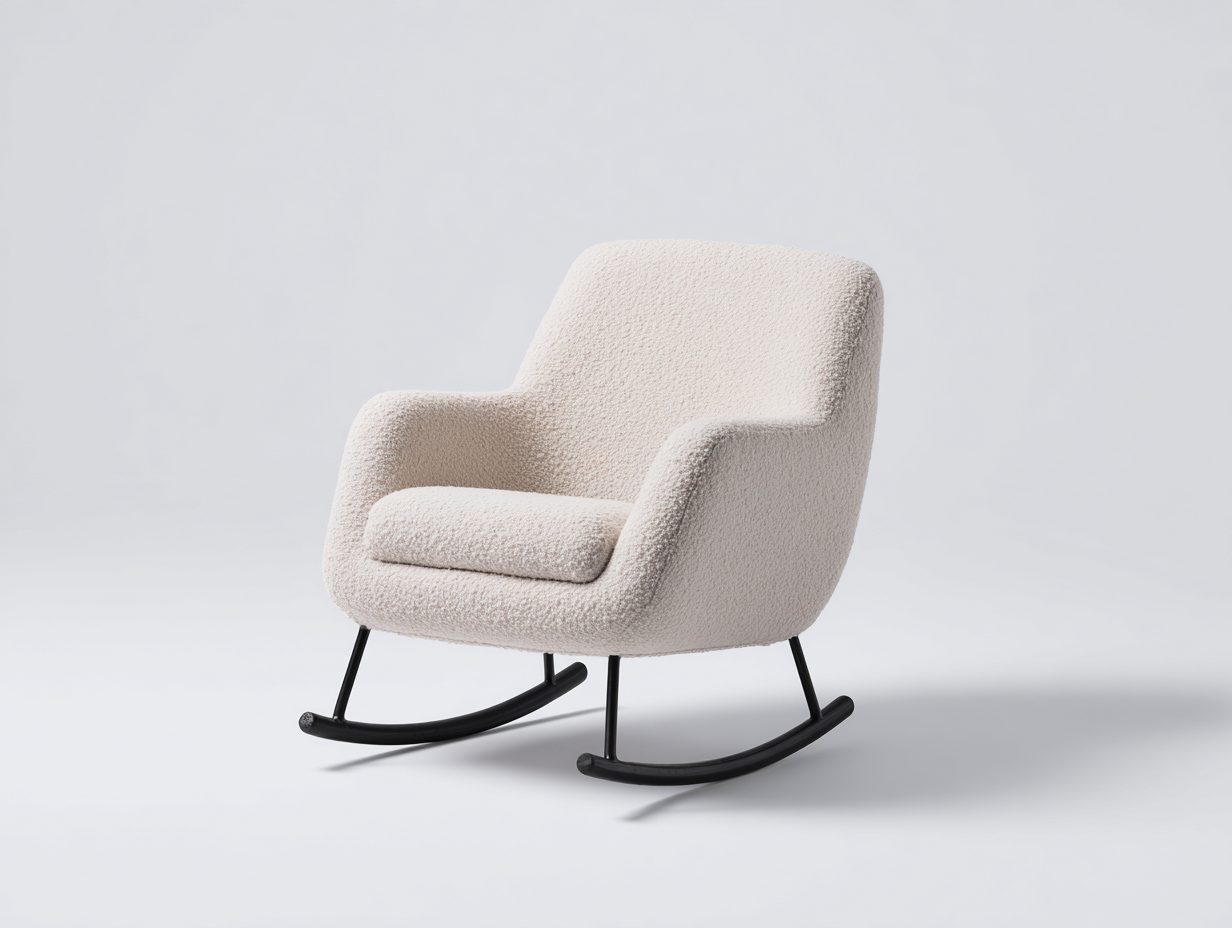 Fauteuil à bascule en tissu bouclé 77x91x87 cm - Beige clair - Base noire - Salon - Design contemporain-Urbanlinonest