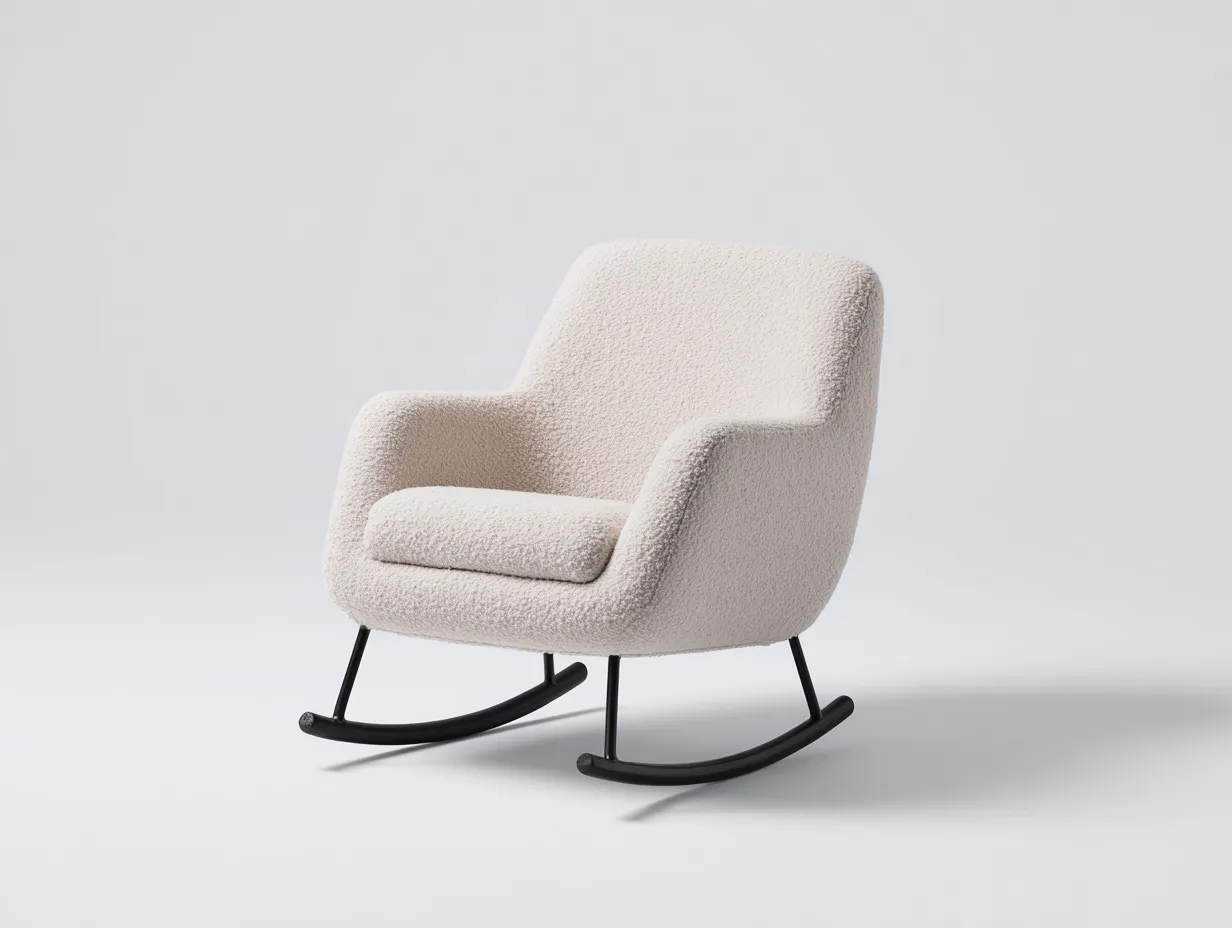 Fauteuil à bascule en tissu bouclé 77x91x87 cm - Beige clair - Base noire - Salon - Design contemporain-Urbanlinonest