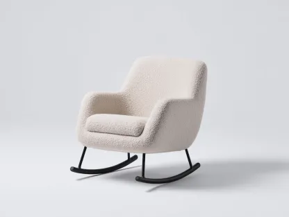 Fauteuil à bascule en tissu bouclé 77x91x87 cm - Beige clair - Base noire - Salon - Design contemporain-Urbanlinonest