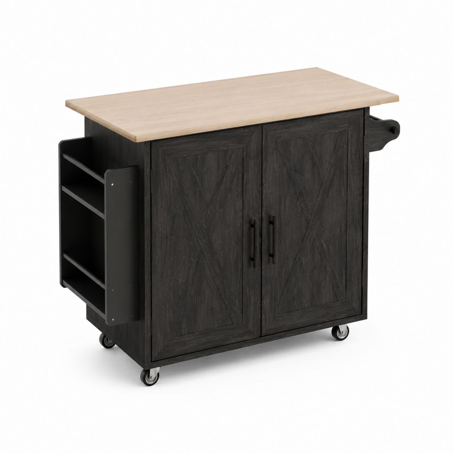 Küchenschrank mit Rädern Holzwerkstoff Schwarz/Natur-lorvern