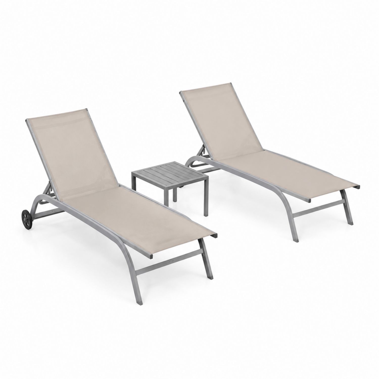 Set aus Aluminium Sonnenliegen mit Beistelltisch Beige-lorvern