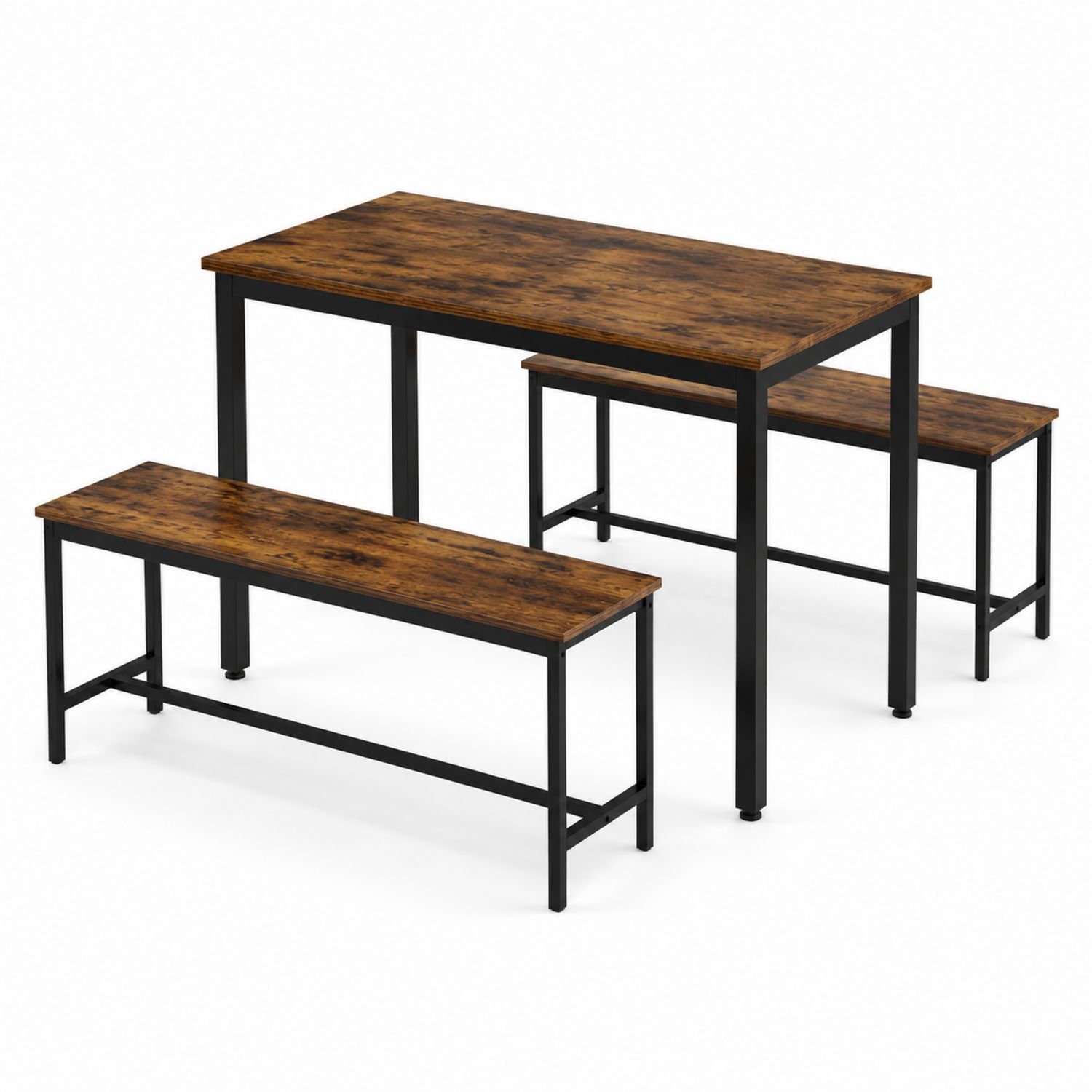 Essgruppe Holz Metall Vintage Braun Schwarz mit 2 Bänken-lorvern