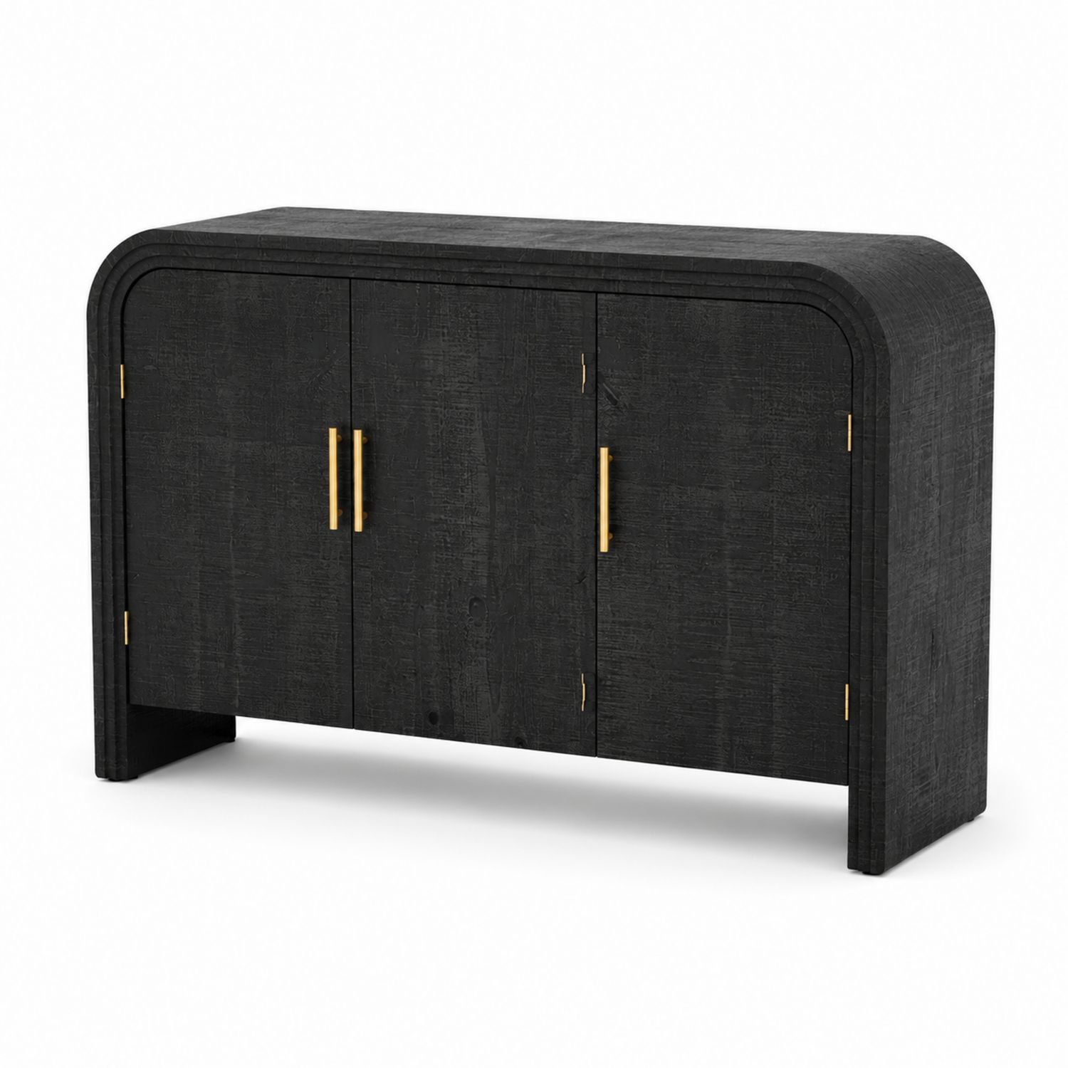 Sideboard aus Holz Schwarz mit goldfarbenen Griffen 150cm x 45cm x 90cm-lorvern