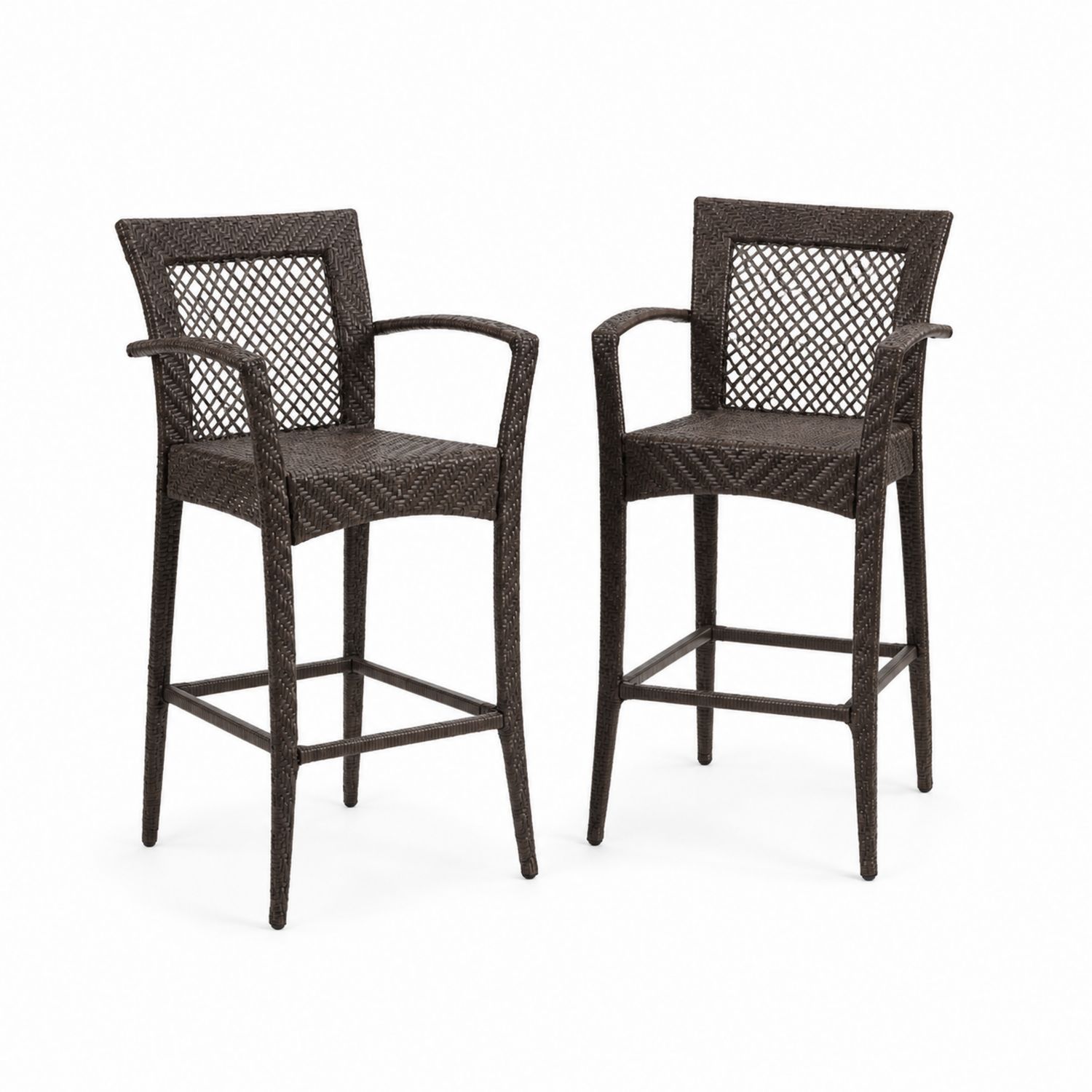 Set aus 2 Barstühlen, Polyrattan, Stahlrahmen, Braun-lorvern