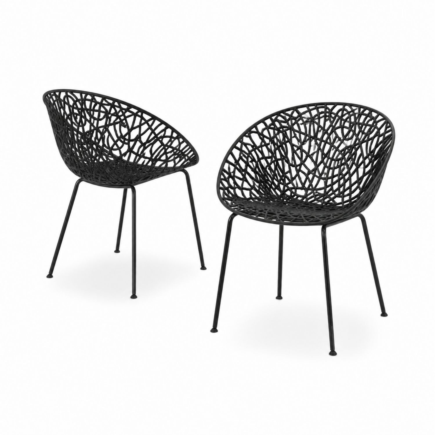 2er-Set Outdoor-Stühle aus Metall und Kunststoffgeflecht, Schwarz-lorvern