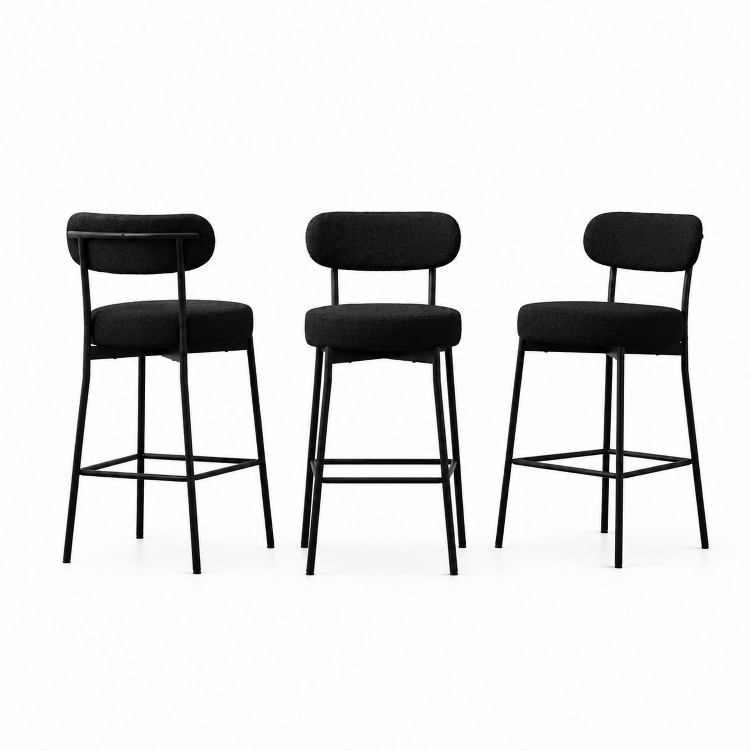 3-teiliges Set Barhocker aus Stoff und Metall, Schwarz-lorvern