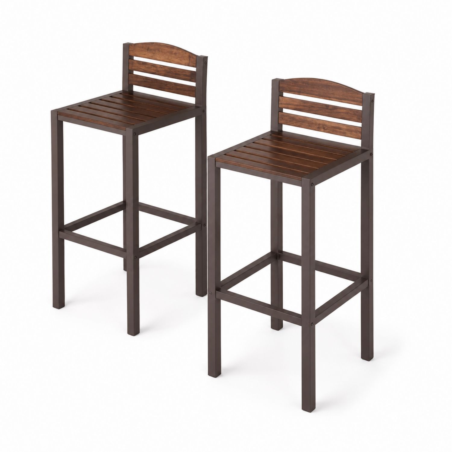 2-teiliges Barhocker-Set aus Massivholz und Metall Braun-lorvern