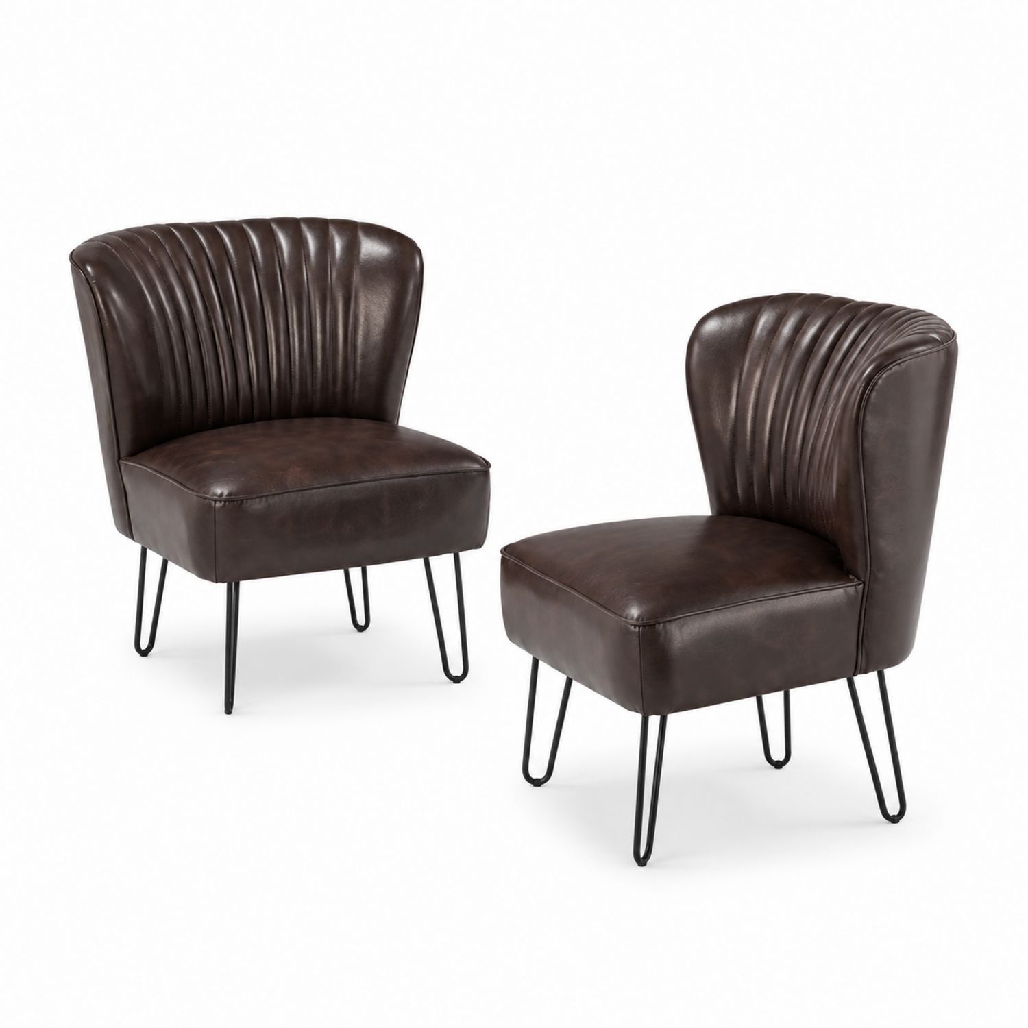 2er-Set Stühle Kunstleder Braun mit Stahlrahmen-lorvern
