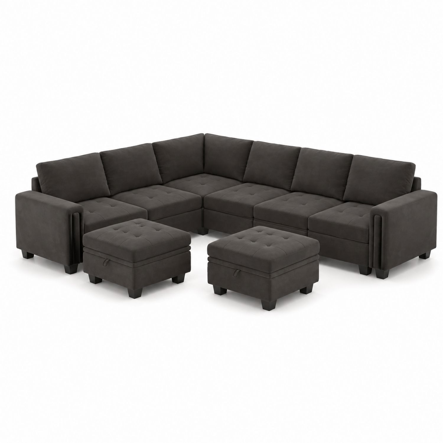 Ecksofa-Set Mikrofaser Dunkelgrau mit Hocker-lorvern