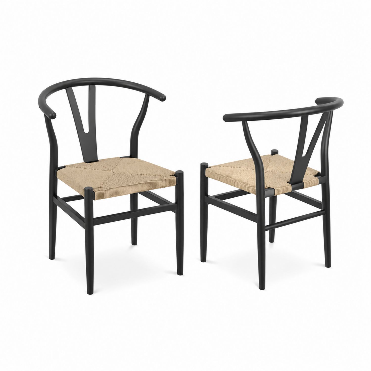 Esszimmerstuhl Set aus Holz und Seil, Schwarz/Natur-lorvern