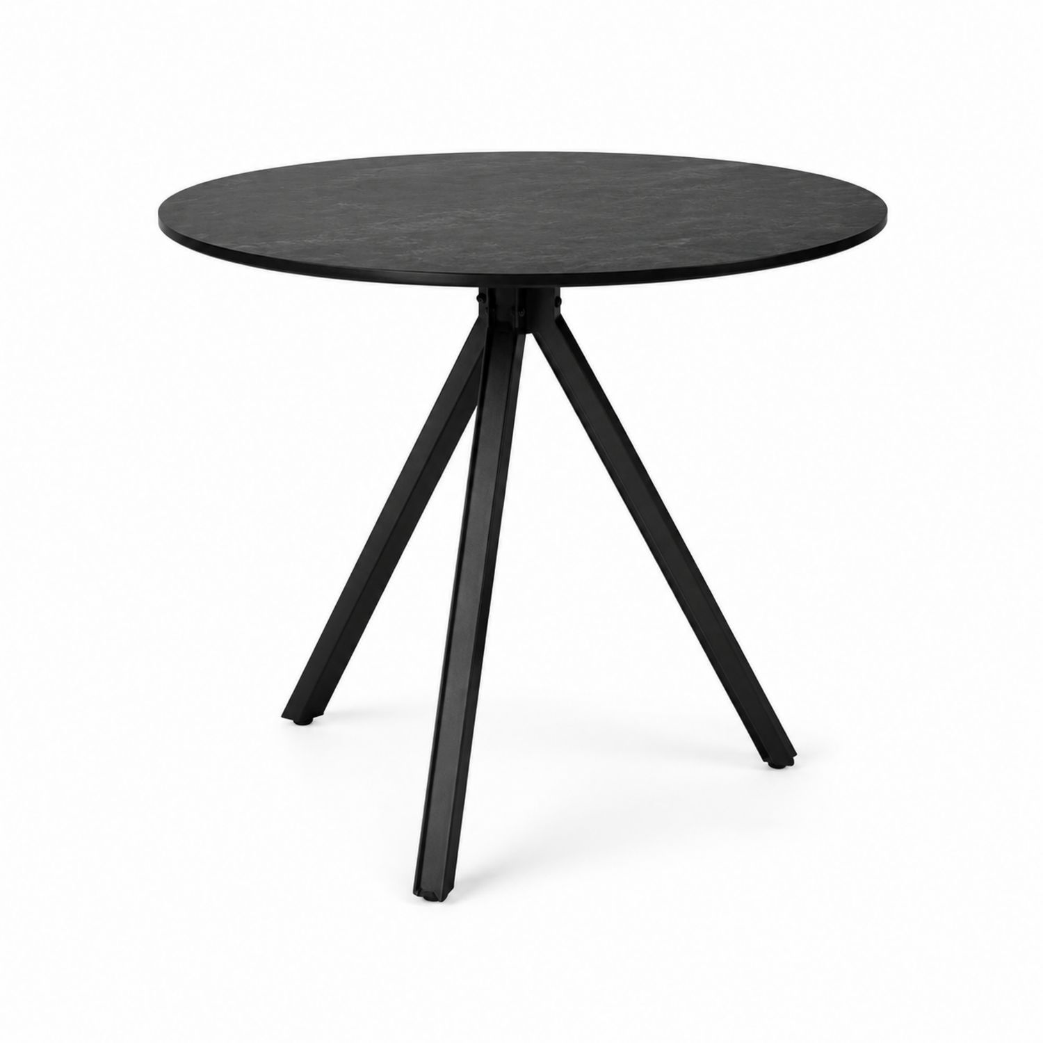 Runder Esstisch mit Metallgestell und Tischplatte, Schwarz, Durchmesser 90 cm-lorvern