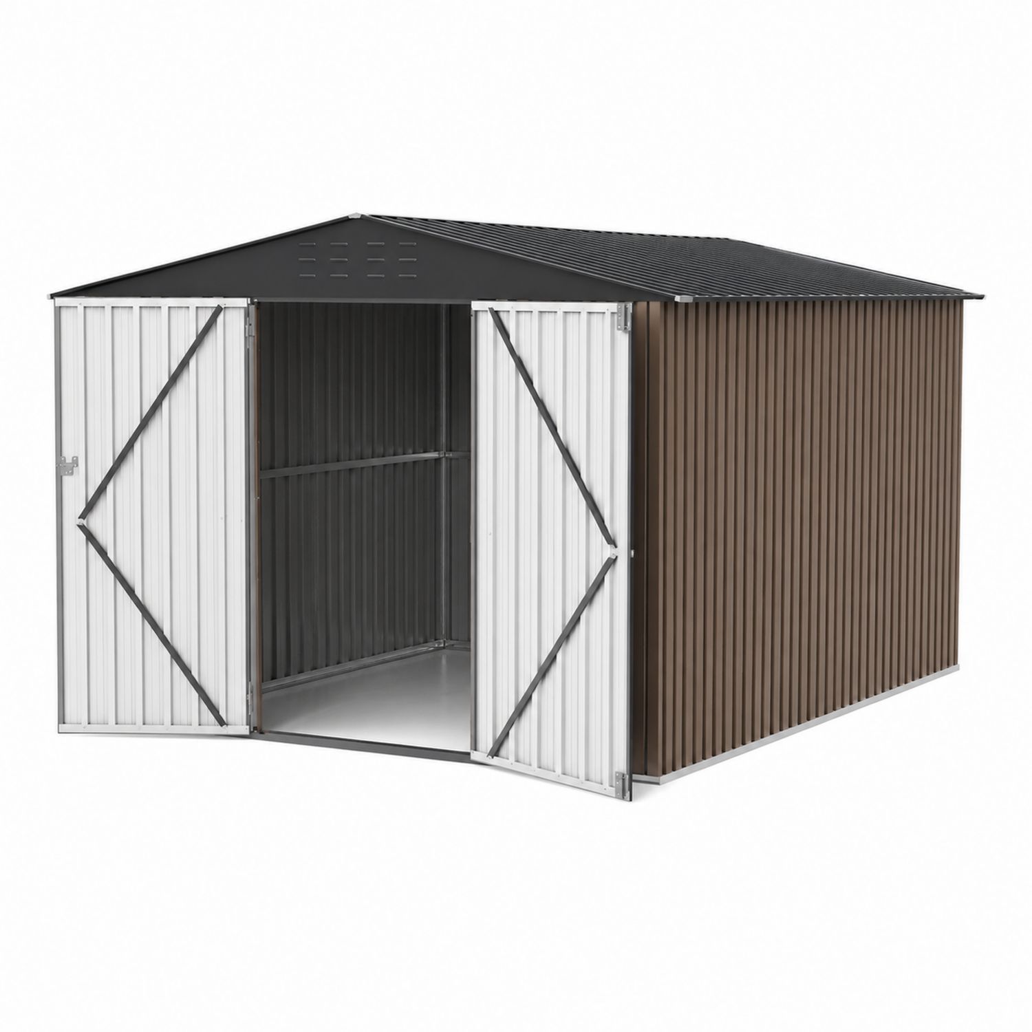 Garten Metallgerätehaus aus verzinktem Stahl 250x300x200cm Braun/Weiß-lorvern